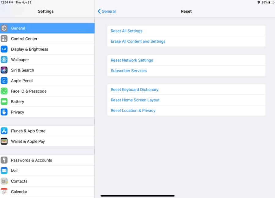 factory reset iPad