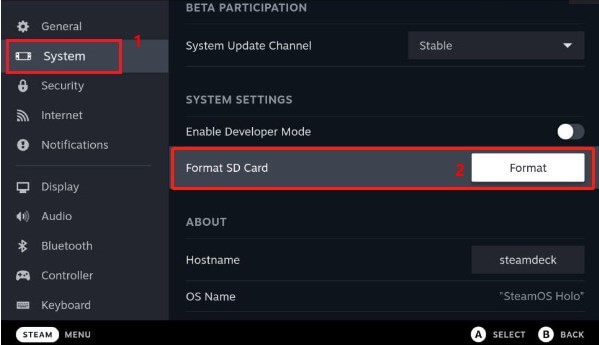 format the sd card