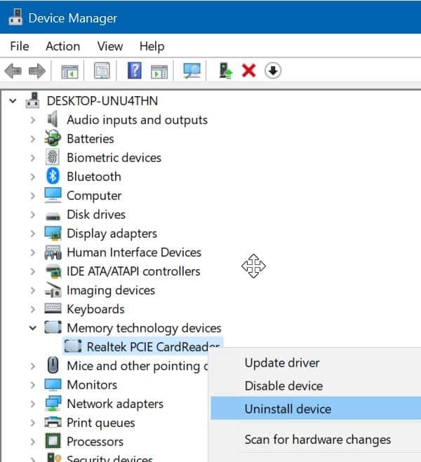 reinstall SD card drivers to fix broken sd card 