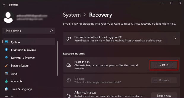 reset pc