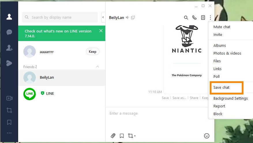 save chat on LINE PC