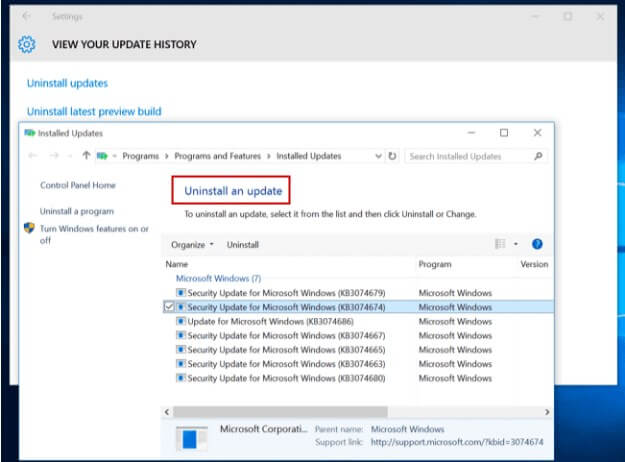 uninstall your defective update