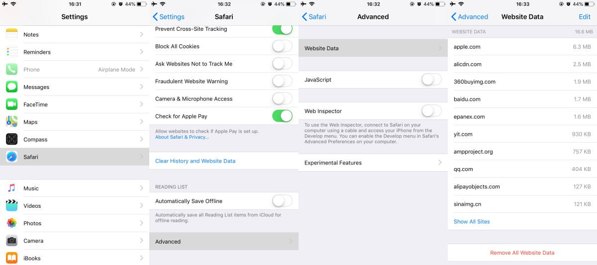 see Safari history from Settings