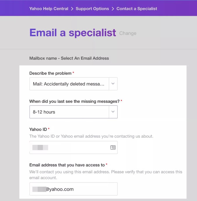 yahoo email recovery