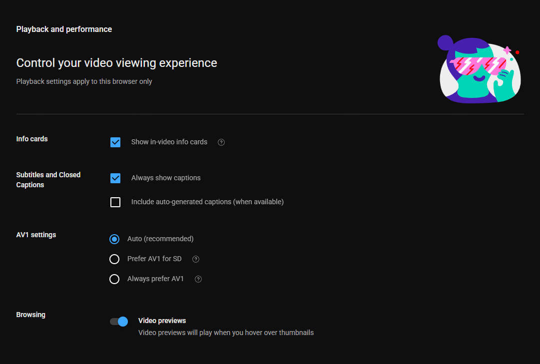 ytb playback settings
