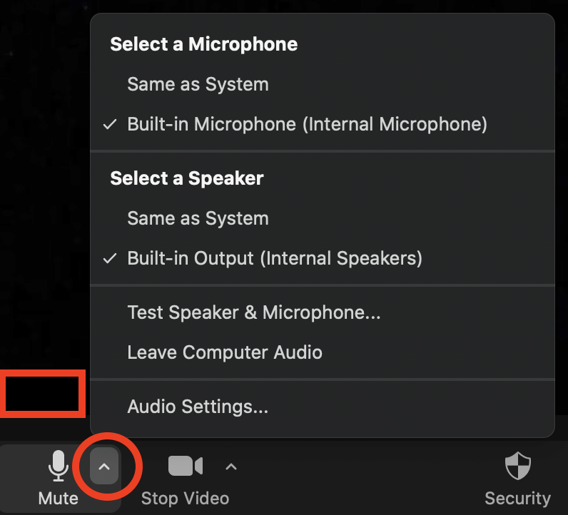 arrow next to mute