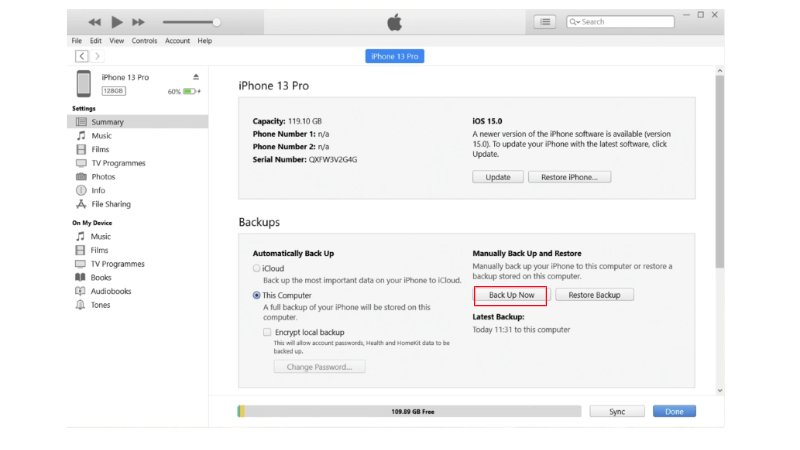 backup with itunes
