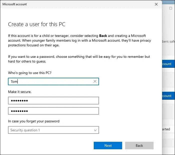 create new user account fix error 0x800701b1