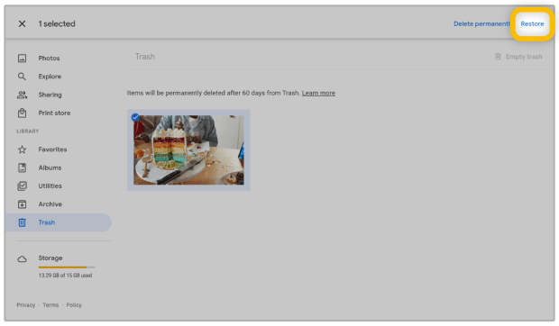 restore photos from google photos