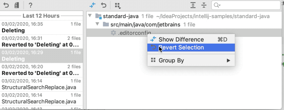 revert selection