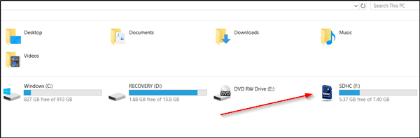SD card shown on computer